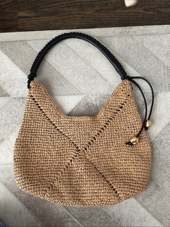 Madewell Handbags - Madewell Woven Straw Hobo Bag with Black Handle and Gold Accents